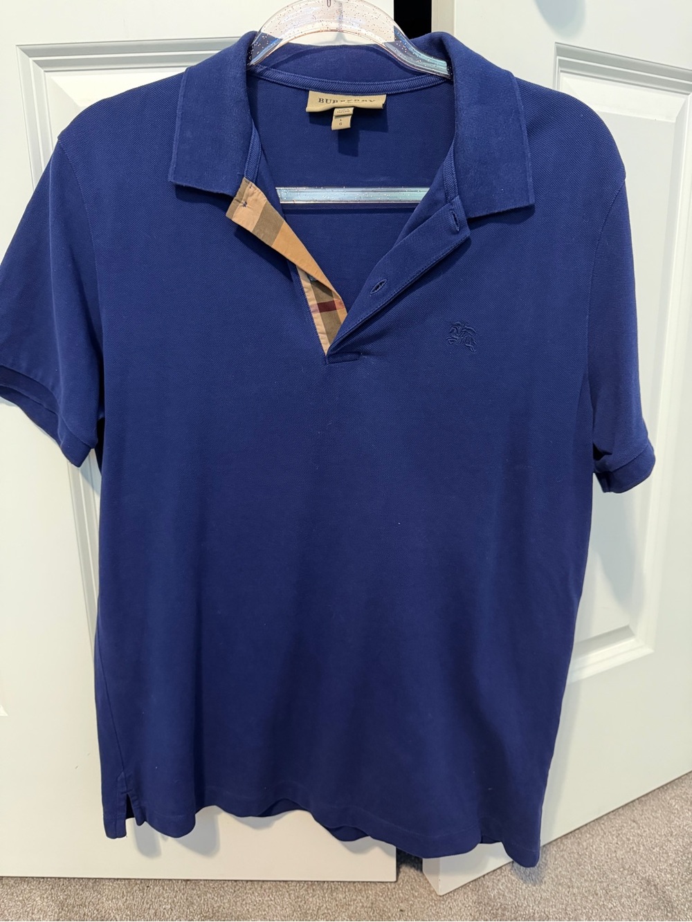 Burberry Men's Dark Blue Polo with Signature Check Placket